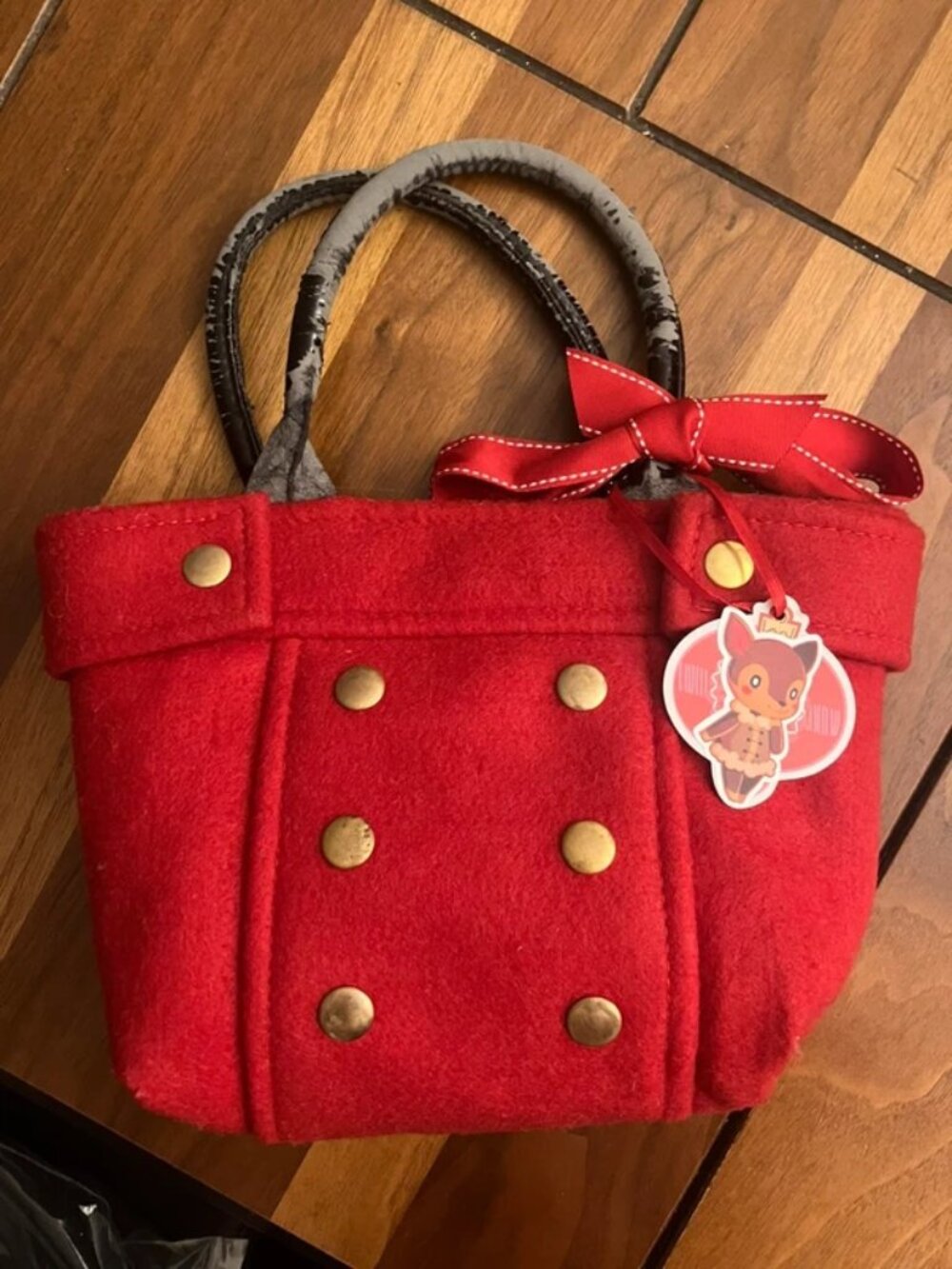 Braciano-Style Peacoat Purse Vintage Wool Brass Buttons Red Handbag Black Inner